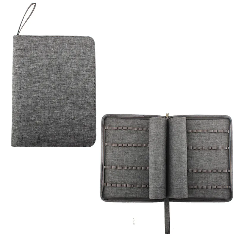 48 Slots Gray Fountain Pen Case Canvas Pen Holder Display Pouch Bag Waterproof for Pens Collection