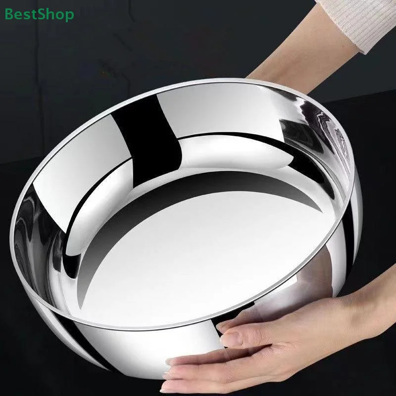 

Golden Silver Stainless Steel Round Kitchen Cooking And Baking Kneading Bowl Rust-Resistant For Kneading Dough Serving Noodles