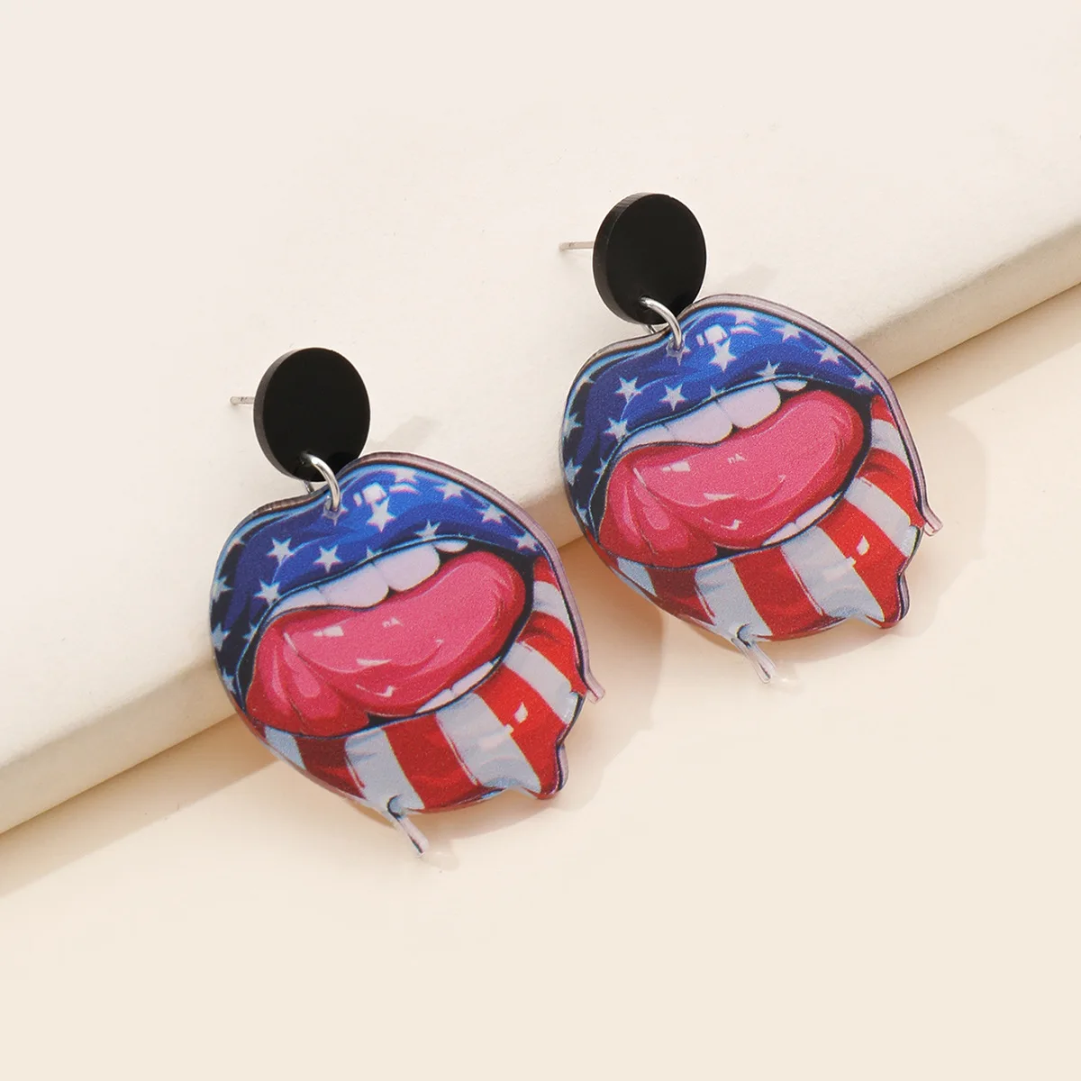 2 Pcs Fashion Star Creative Flag Acrylic Dangle Earring Woman Festival Celebrated USA Independence Day