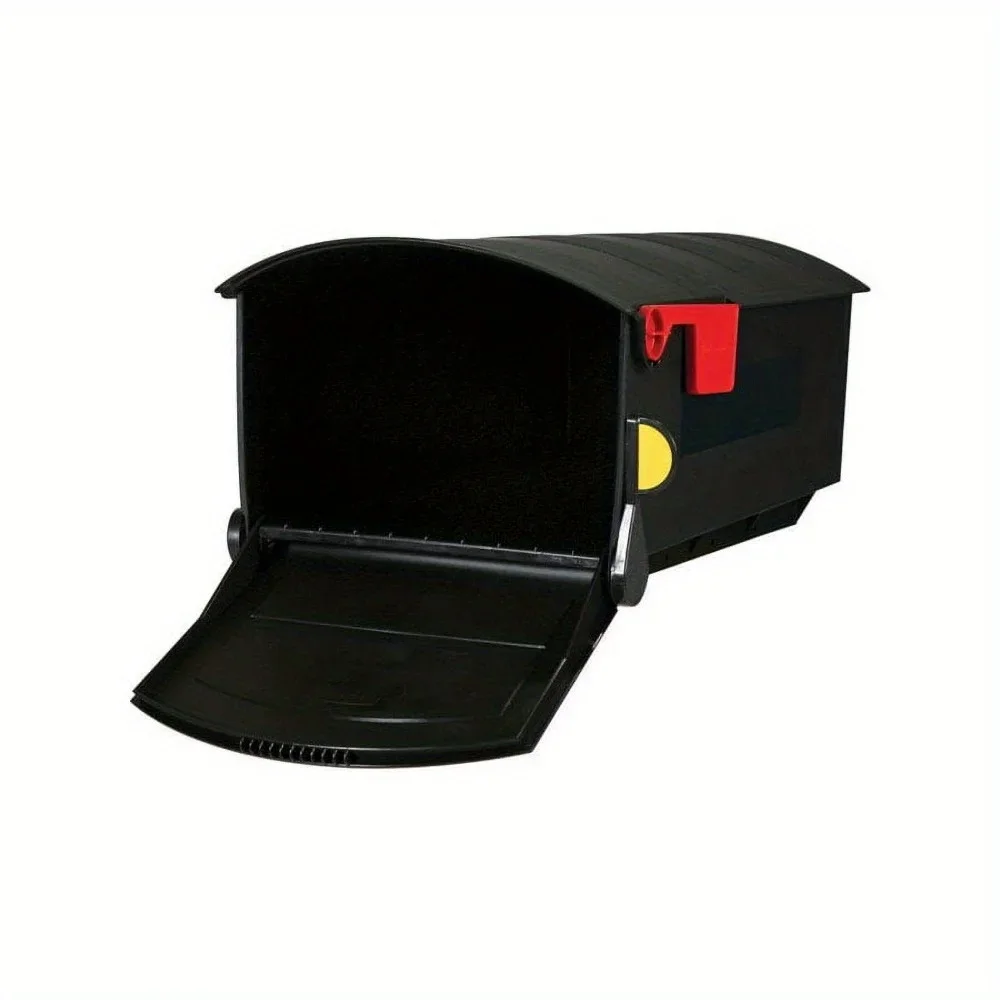 

Large black mailbox, made of rust-resistant polypropylene plastic for wear- and impact-resistant durability. mailbox