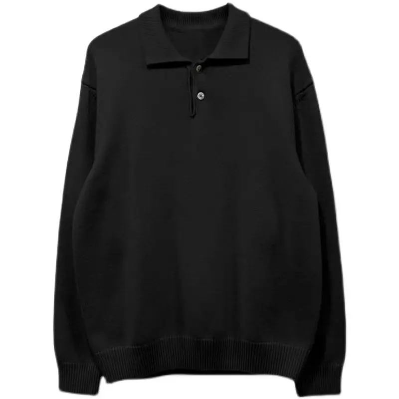 100% akrylowe koreańskie modne męskie swetry polo z klapami dla mężczyzn Pullover Loose Casual Buttons Niche Design Harajuku Knit Sweater Men