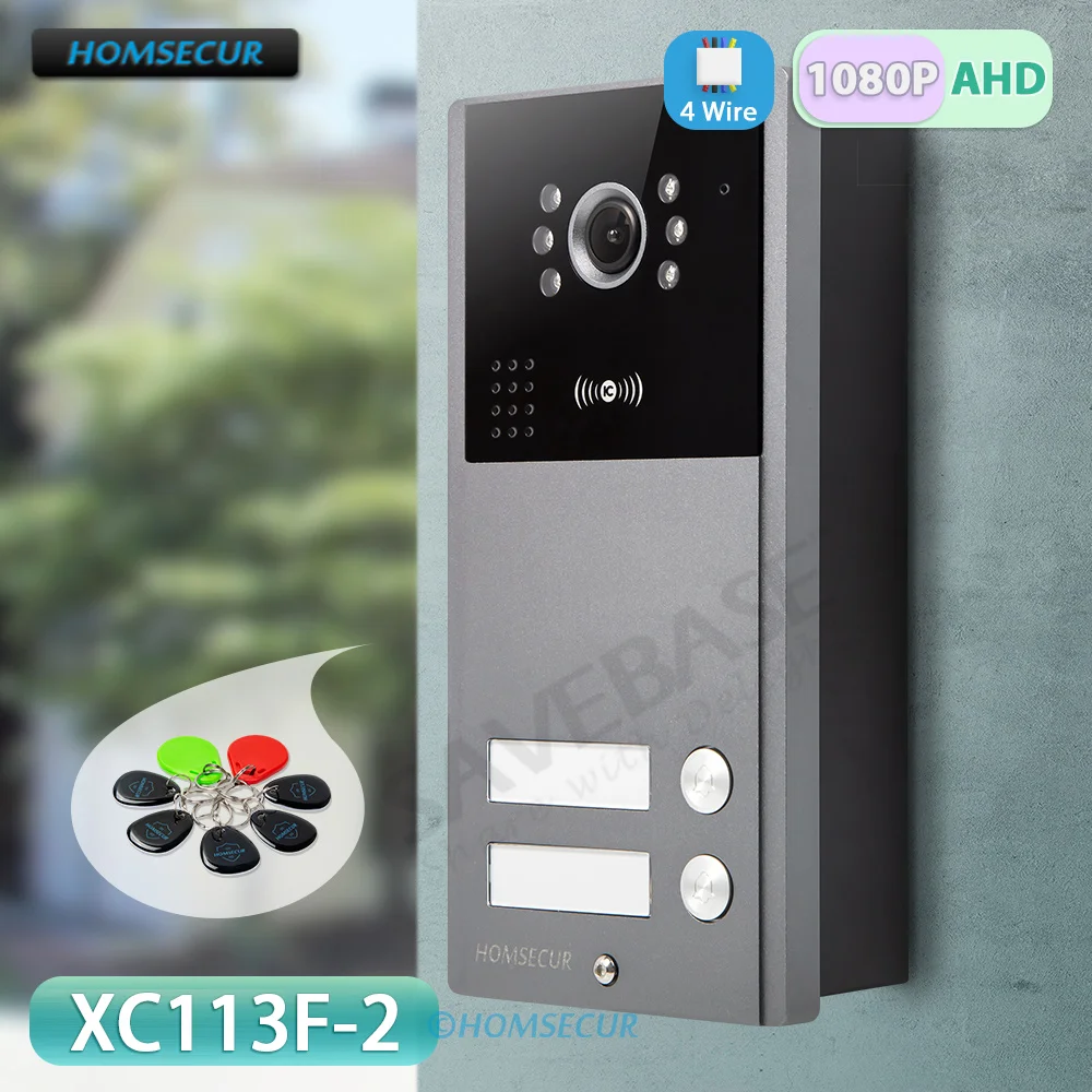 1080P HD IP65 Doorbell Camera Flush Mount+5 IC 13.56Mhz Keyfobs for 2 Familes Home Security Video Doorphone Intercom