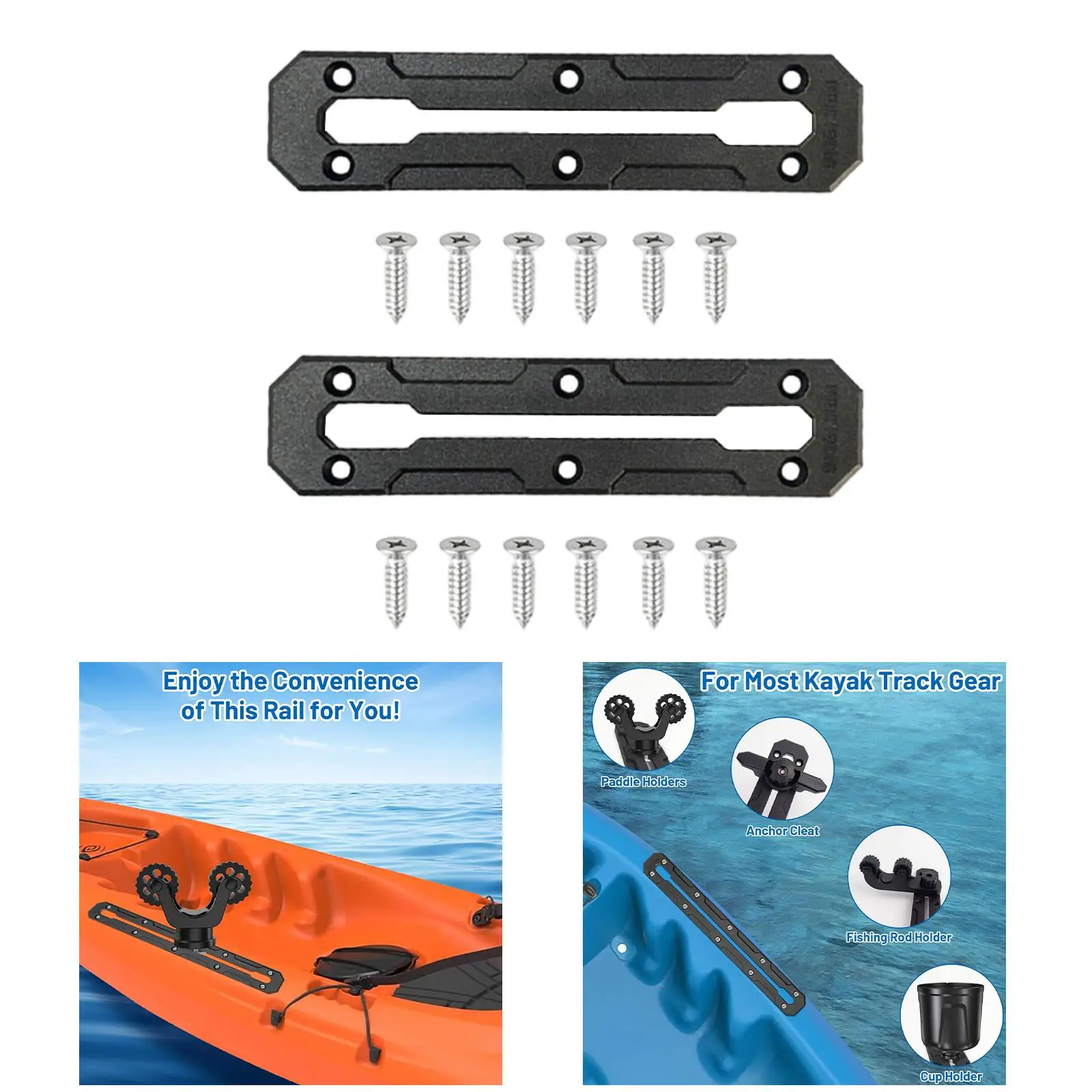 2 Pieces Kayak Track, with Screws, Practical, Kayak Low Profile Track Accessories, Kayak Gear Track Mount, for Anchor Cleats