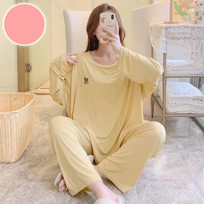 M-5XL Modal Cotton Pajamas Set New Large Size Long Sleeve Casual Top + Trousers Suit Autumn Winter Sleepwear Women Pijama Mujer