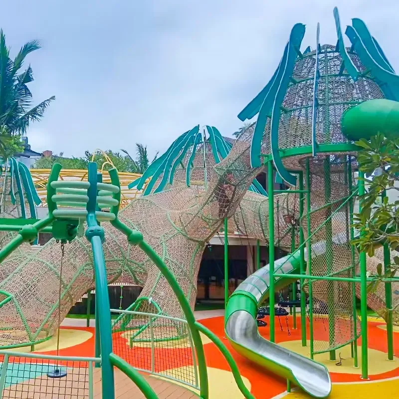 Custom Outdoor Adventure Playground Resort Rope Net Climbing Structure Nature Inspired Children Play Equipment