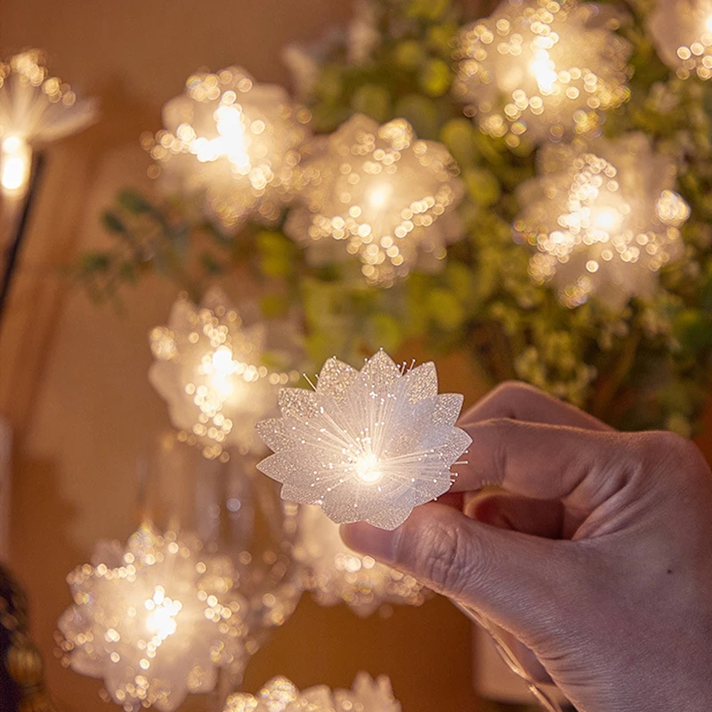 LED-Glasfaser-Lichterkette, batteriebetriebene Girlande, Weihnachtsdekoration, Party, Neujahrsdekoration, künstliche Blumen, Girlande – Detail 4