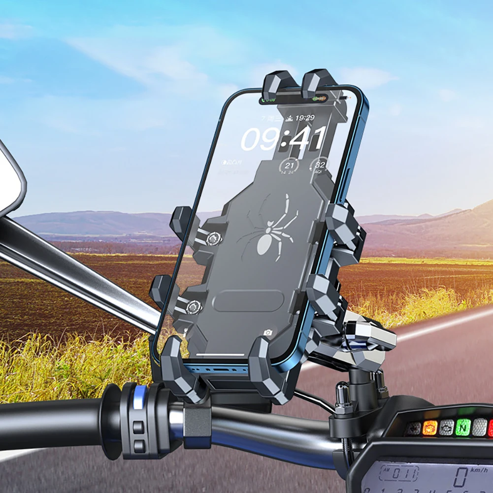 

Motorcycle Phone Mount Holder 360° Free Rotation 8-claw Fixed Cell Phone Holder Anti-Vibration GPS Navigation Bracket