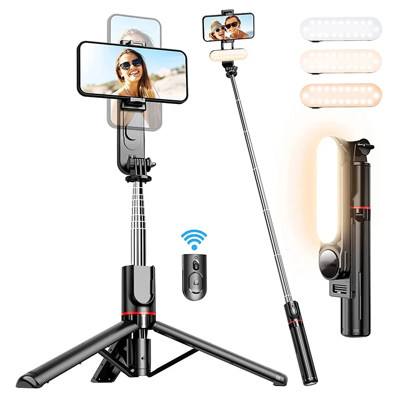 L15 Portable Wireless Bluetooth Phone Telescopic Selfie Stick Tripod With Fill Light for cell phone for Video Live Fill Lamps