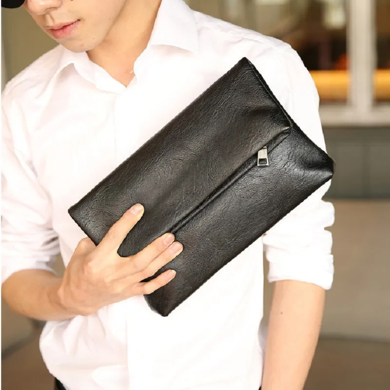 

Men's Folding Handbag Clutch Bag Large Organizer Wallet Trend Ipadbags Moneybag Business Leisure Black Wear-resistant PU