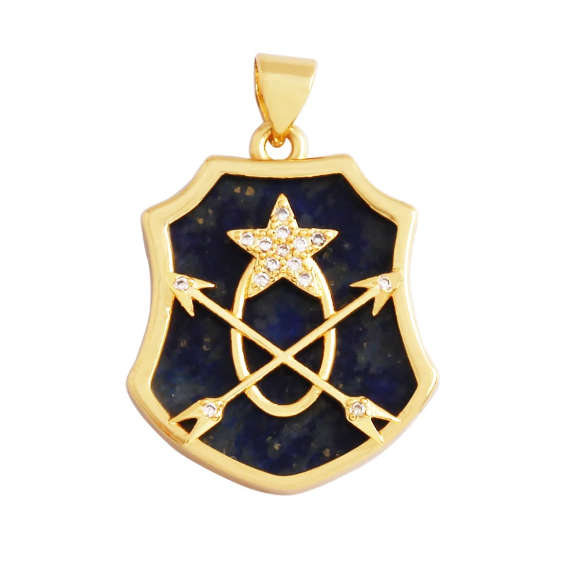 Kompass, glänzender Sonne, Mond, Stern, Muschel-Charm-Anhänger, 18 Karat vergoldetes Gold, eingelegter Zirkonia, Schmuck, Halskette, Armband, Zubehör S45 – Detail 27