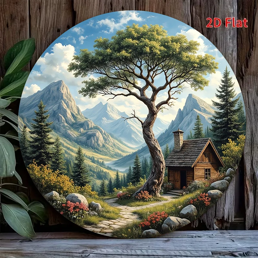 2D Flat - A 1pc 8 X 8In/20 X 20Cm 2D Flat Round Sign Featuring a Vintage Decoration Plaque Related to The Natural Scenery of Mou