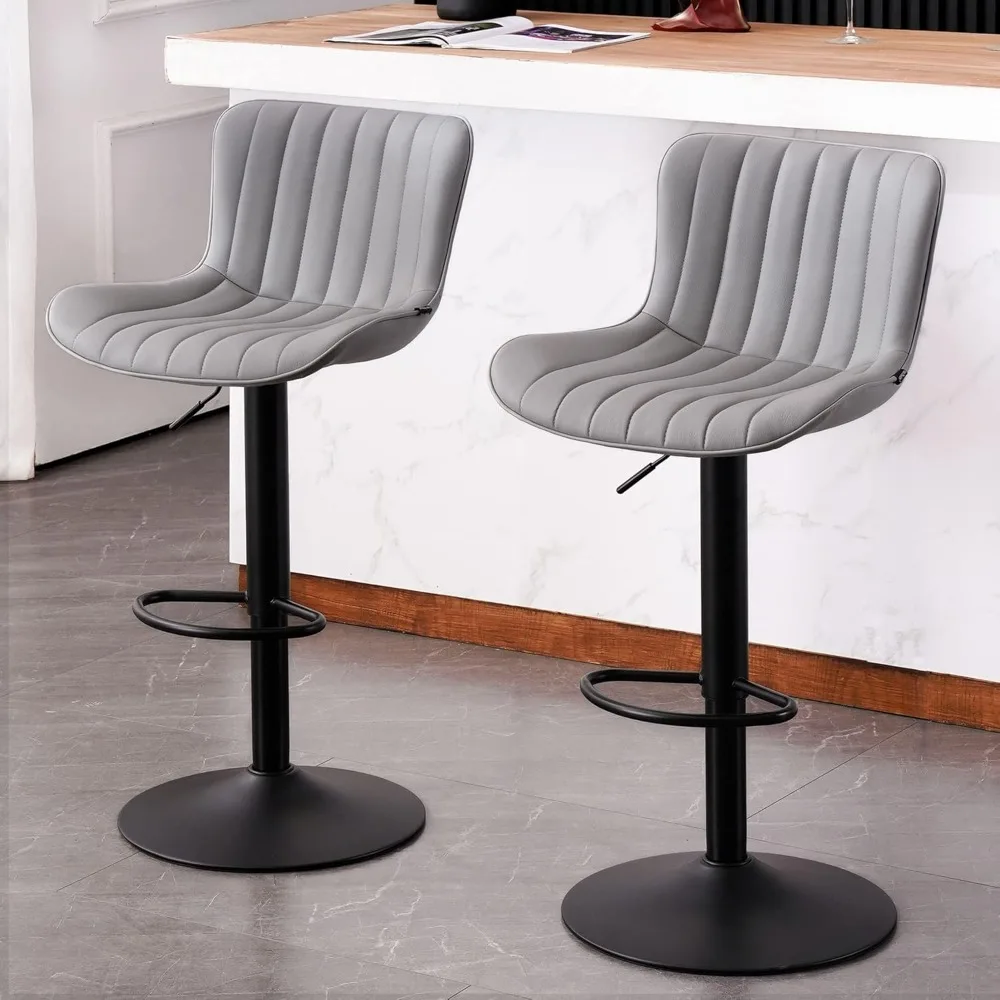 Counter Height Bar Stools para Kitchen Island, Metal Grey Barstools, banquinho giratório ajustável com costas, 24 in, conjunto de 2