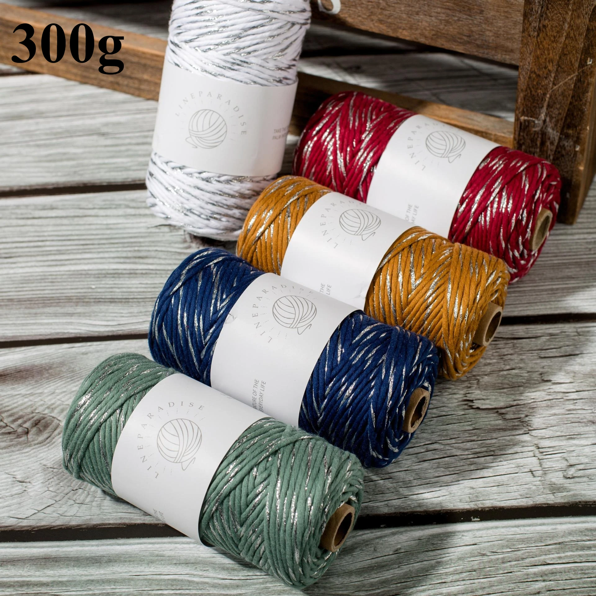 300g Gold Thread Cotton Yarn, 3mm Single Strand Christmas Cotton Rope, DIY Jewelry Ornament Hand Woven Rope Crochet Thread, 100m