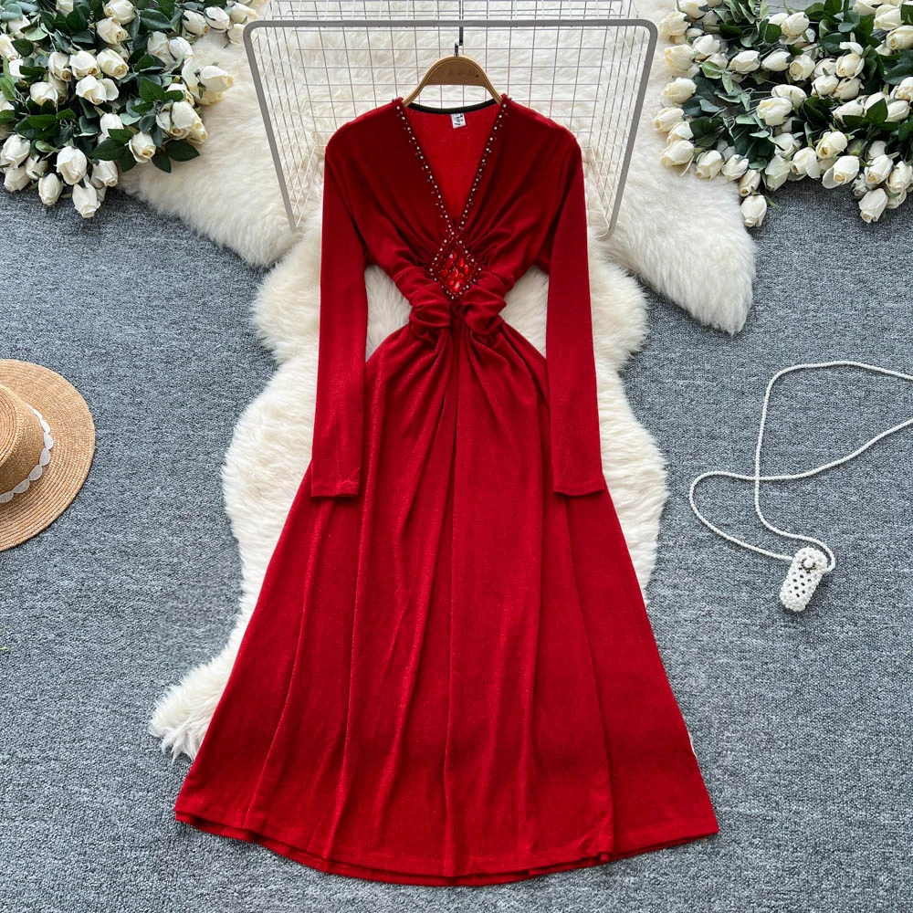 

Шикарное винтажное платье с v-образным вырезом и длинными рукавами, элегантное сказочное корейское модное женское платье, церемониальные платья