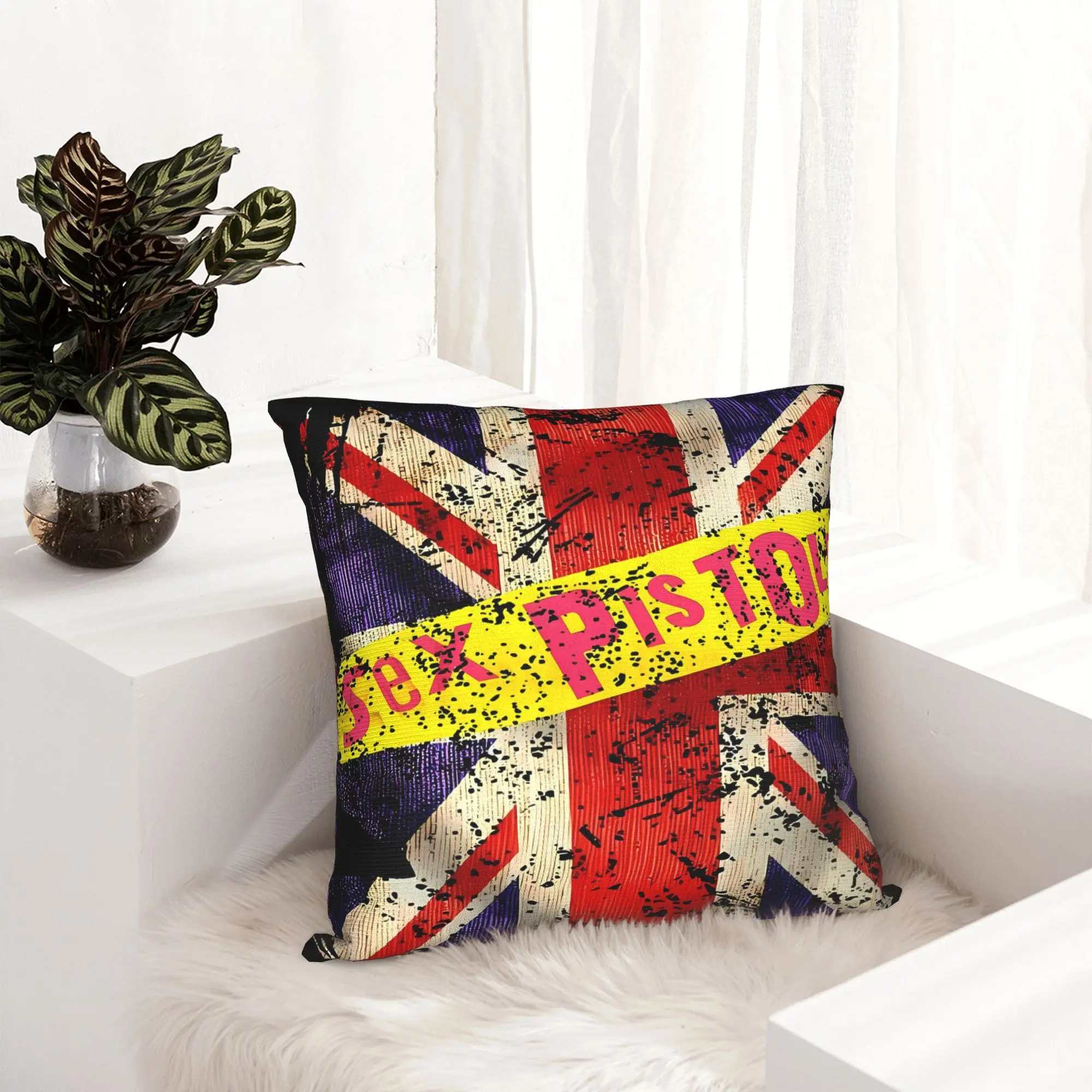 Customize 1pc, British Flag and Rock Band Decorative Pillowcase, Double-Sided Print, Exclusively for Rock Music Fans, Vintage Mu