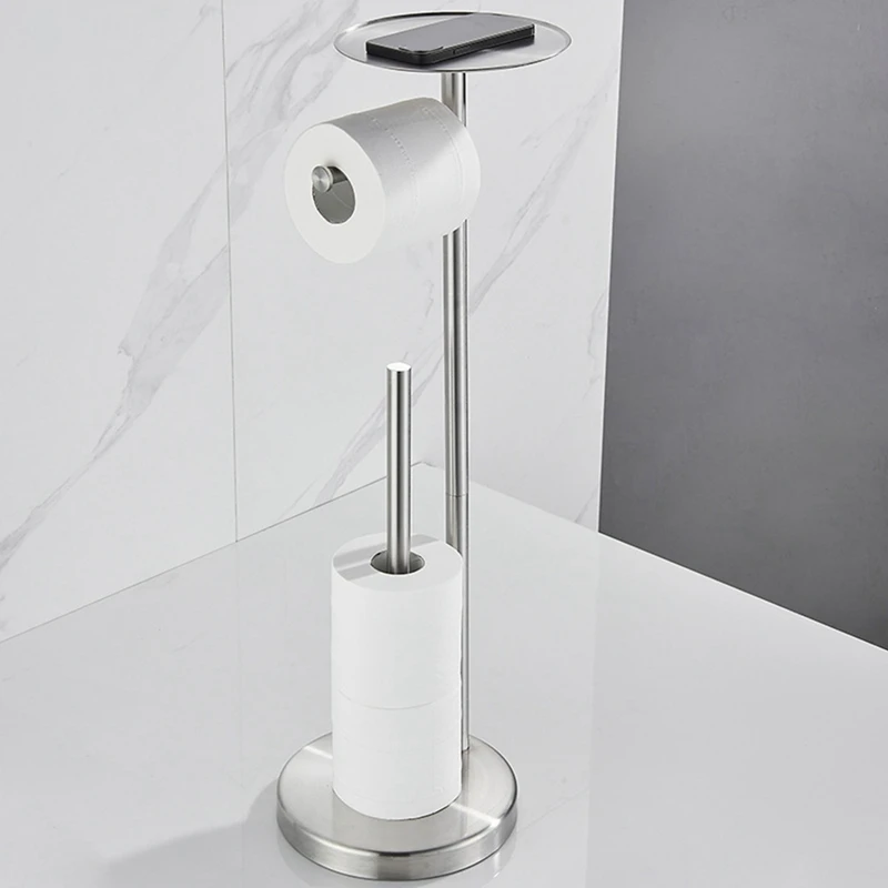 Freestanding Toilet Roll Holders Stainless Steel Anti-Rust Standing Toilet Paper Stand With Heavy Durable Easy To Use