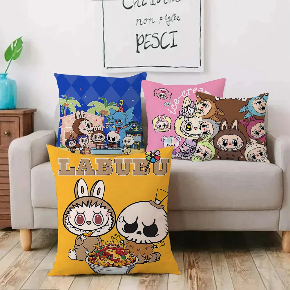 

Popular Cartoon Cute Labubu Pillow Covers Cartoon Sofa Decorative Home Double-sided Printing Short Plush Cute Cushion Cover