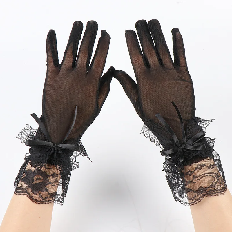 Gloves Lace Elastic Mesh Thin Breathable Black Sexy Bridal Wedding Dress Halloween Stage Performance Women Lightweight