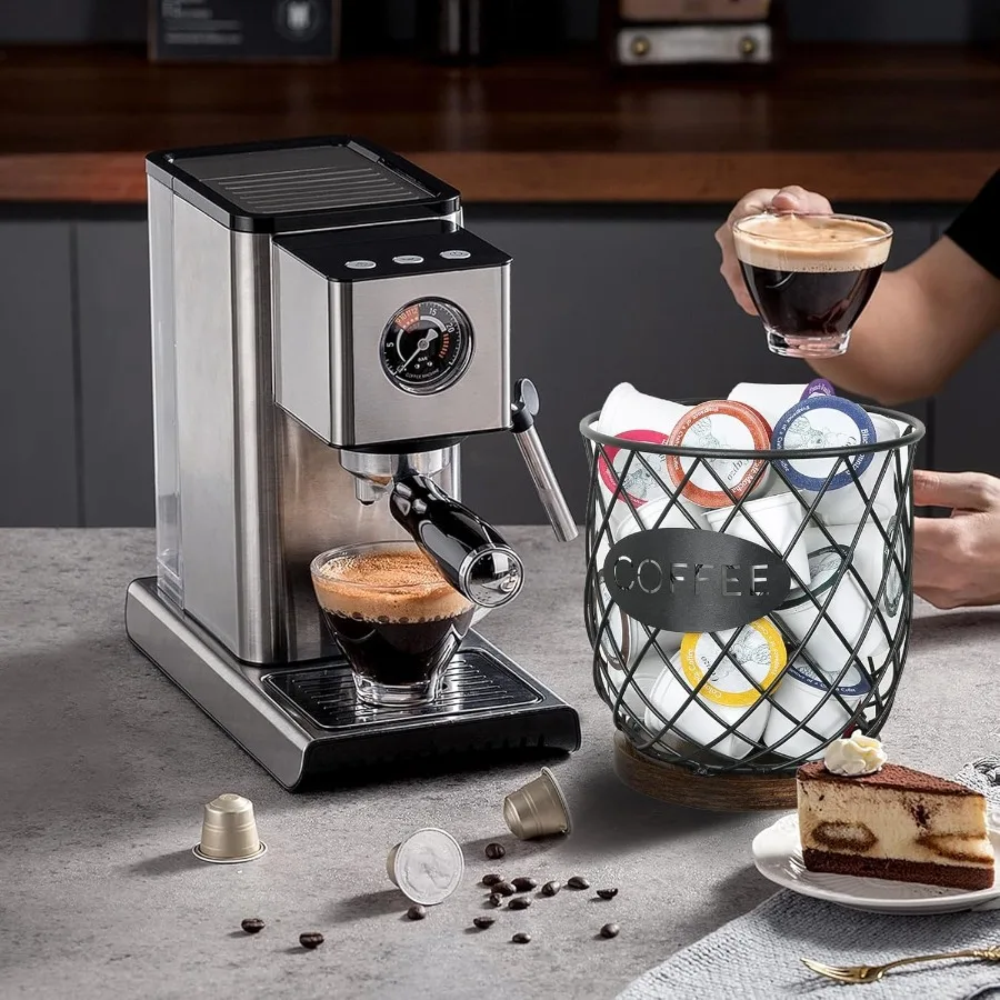 منظم حامل أكواب K بتصميم قوي لتخزين كبسولات القهوة الفعالة وسلة شبكية دائرية ذات سعة كبيرة مثالية للمطبخ