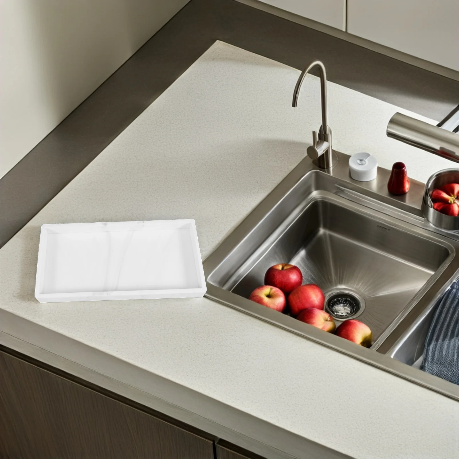 

2Pcs Small Silicone Tray for Sink Or Vanity Waterproof Organizer for Sponges Soap Bottles Makeup Brushes Kitchen Counter