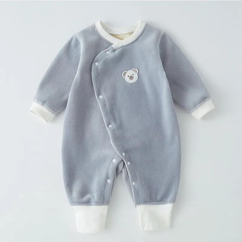 Newborn Baby Boy Girl Romper Thicken Velvet Infant Jumpsuit Overalls Warm Toddler Clothing Children Costume Winter Outwear A788