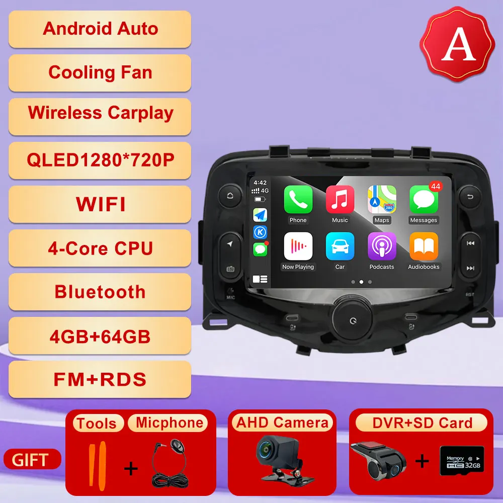 Android 15 Voor Toyota Aygo Peugeot 108 Citroen C1 2014-2021 Autoradio Multimedia Gps-navigatie Carplay Auto speler Bluetooth