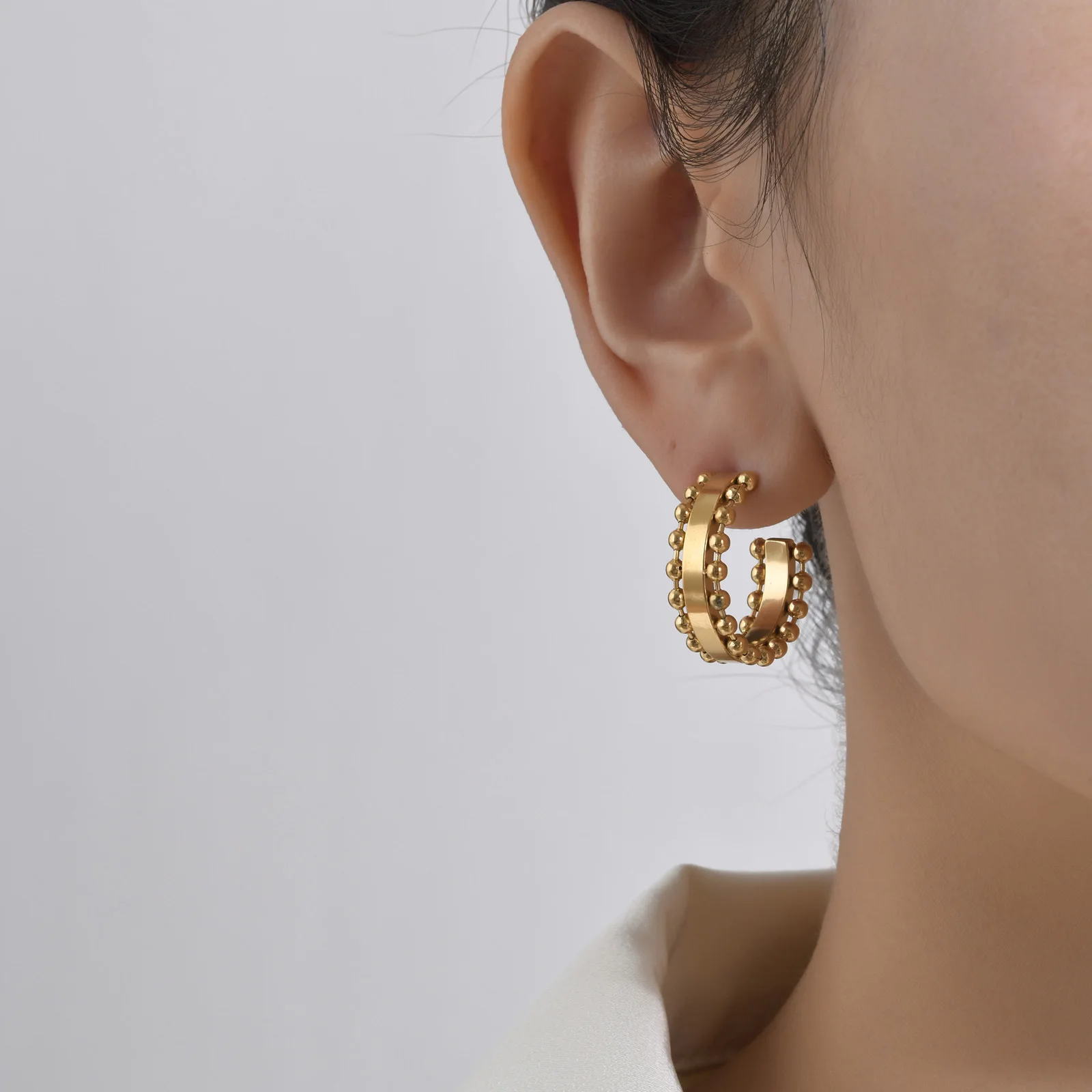 Stainless steel C-hoops Gold Color personalized earrings for women
