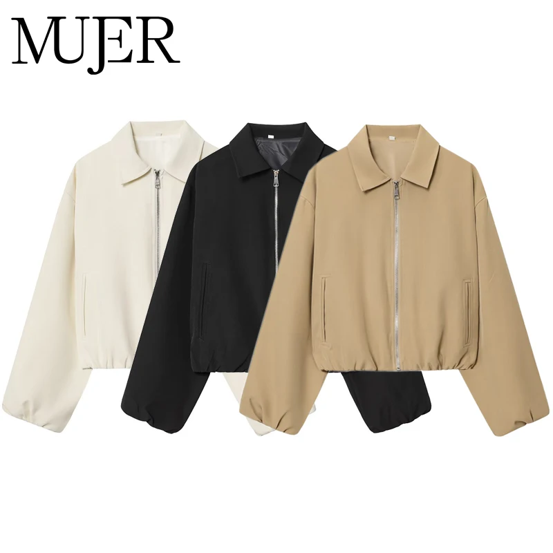

MUJER 2025 женская куртка-бомбер на молнии, пышные университетские куртки для женщин, укороченная демисезонная куртка для женщин, пальто, новая верхняя одежда
