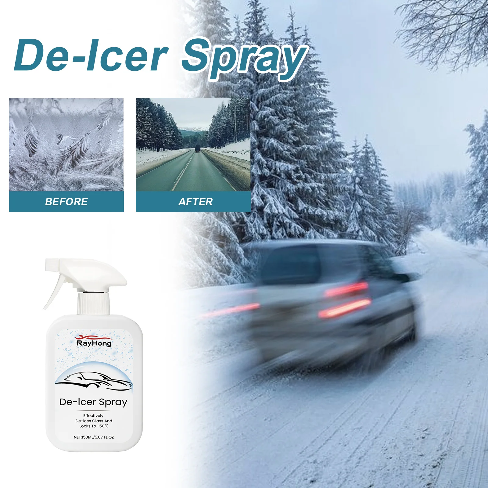 150ml Car Snow Deicing Spray Ice Remover Winter Window Locks Defrosting Liquid Glass Cleaning Handles Anti Slip Auto Supplies