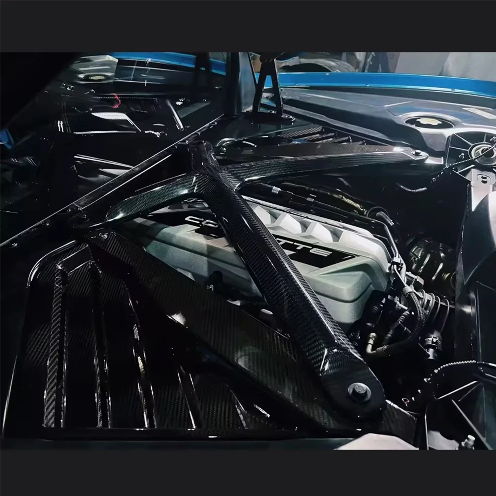 Dry Carbon Fiber X Brace Strips Car Engine Hood X Strut Carbon Fiber for Corvette C8 Z51 Z06 Z07