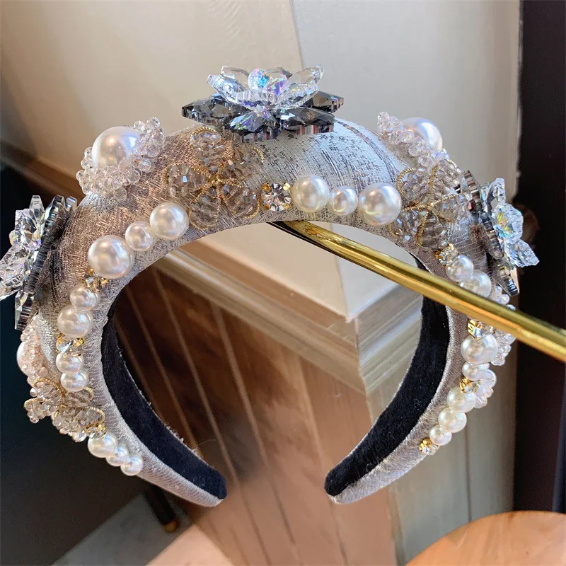 Luxury Women Baroque Headband Full Crystal Head Bands Sparkly Padded Rhinestones Hairbands White Headdress Hair Accessories