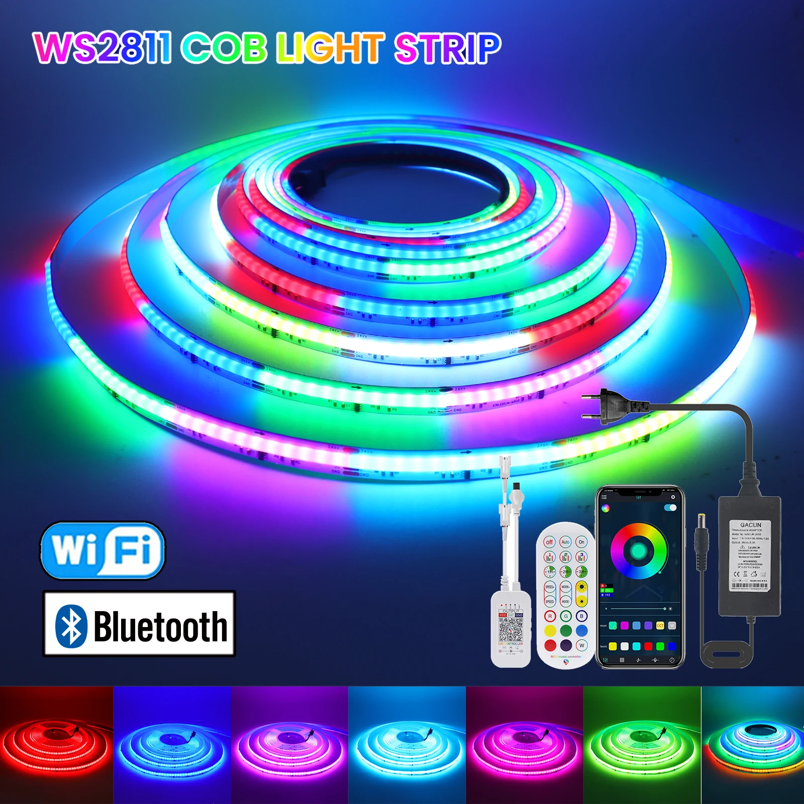 

WS2811 Dream Color COB LED Strip 12V 24V 720LEDs/M WIFI Bluetooth APP Control Room Decoration TV BackLight Flexible Ribbon Rope
