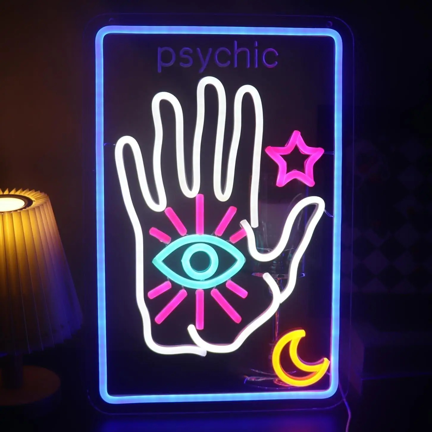 

Неоновая вывеска «Психические карты Таро» с луной и звездами, светодиодная, с USB-питанием, диммируемая, для декора спальни, комнаты отдыха, настенный светильник