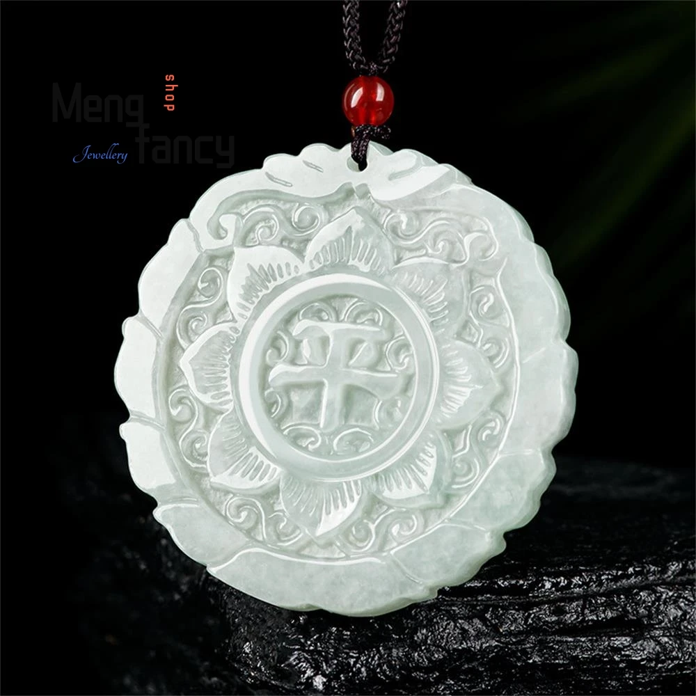 

Exquisite Natural High-grade Myanmar A-goods Jadeite Lotus Peace Sign Glutinou Seed Jade Pendant Mascots Luxury Fashion Jewelry