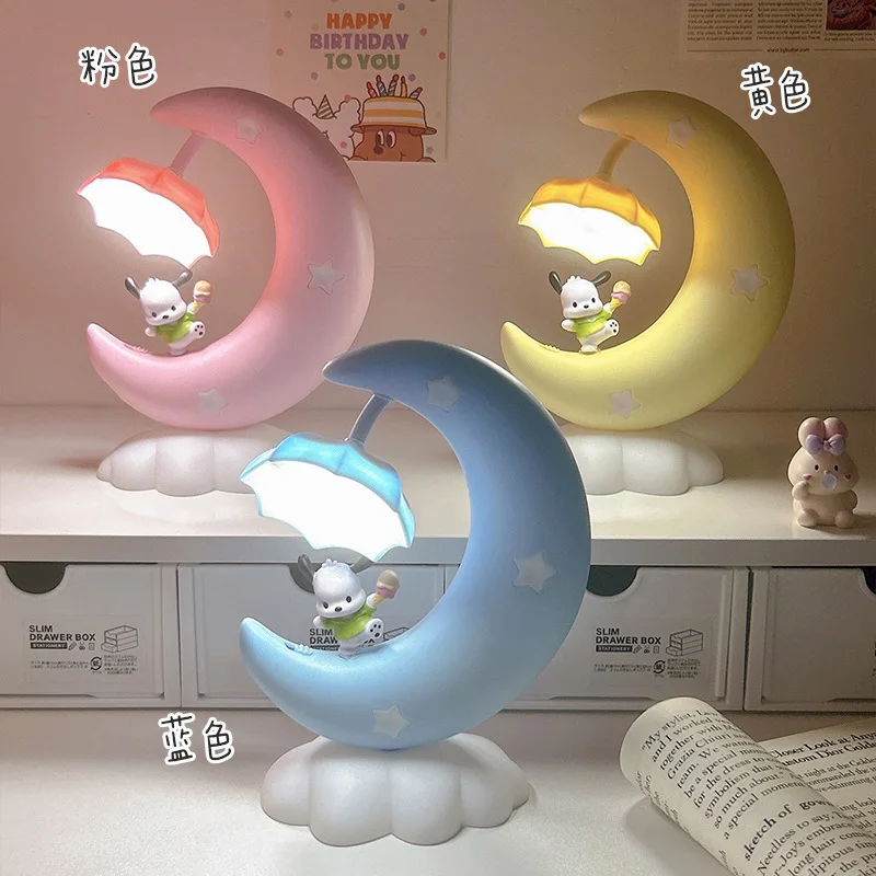 New Cute Sanrio Night Light Moon Pochacco Bedside LED Lamp Usb Charging Girls Birthday Gift Table Lamp Bedroom Atmosphere Decor