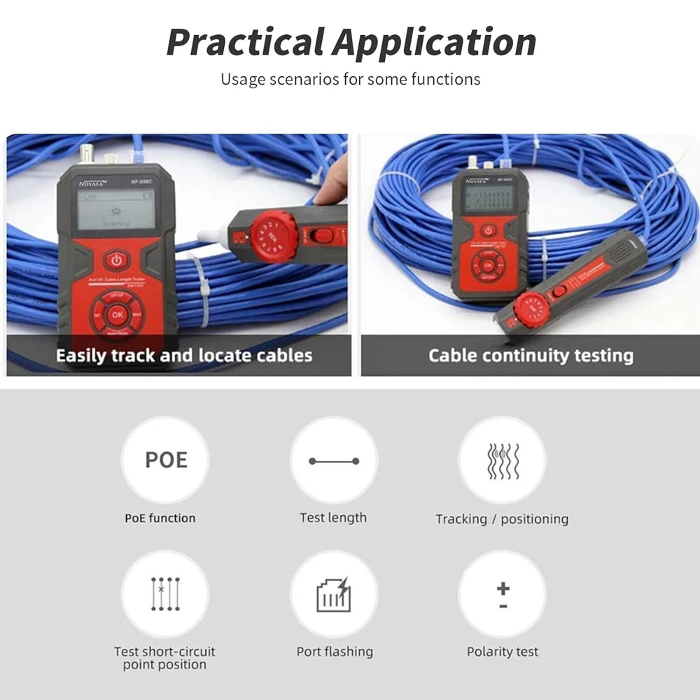 Noyafa NF-858C Network Cable Tester with VFL Function LCD Digital Cable Tracker Network Line Finder Wire Tracker PoE Checker