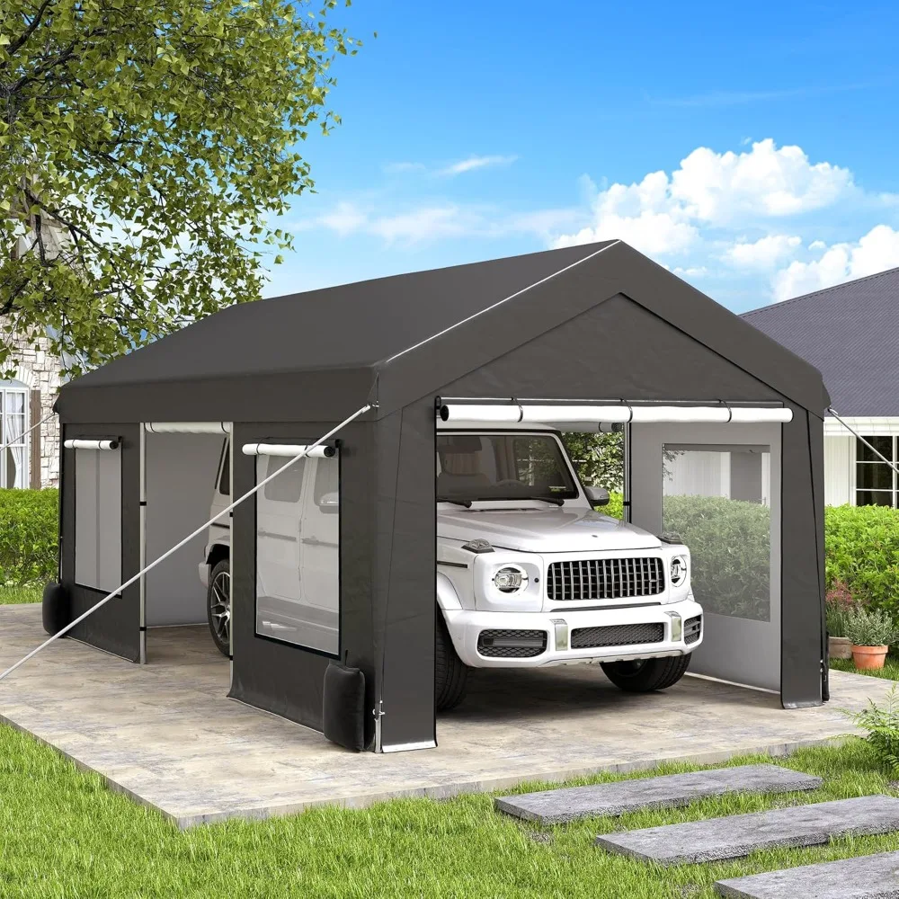 

10' X 20' Heavy-duty Carport Tent, Portable Outdoor Car Awning with Roll-up Side Door and Window, Portable Garage