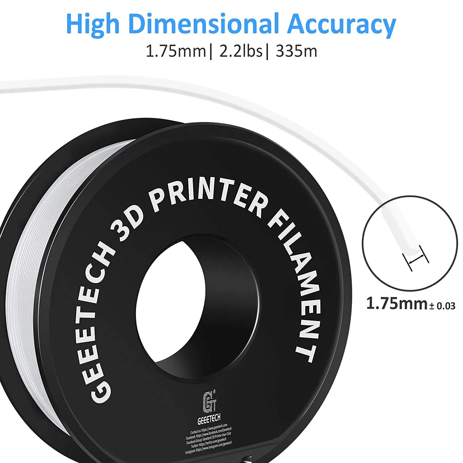 GEEETECH materiały do drukowania 3D Filament PLA do drukarki 3D FDM 1 kg (2.2lbs) opakowanie próżniowe 1.75mm +-0.03mm