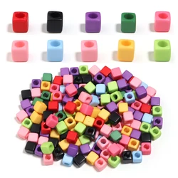 100Pcs 7mm jednolity kolor kwadratowe koraliki akrylowe duże dziury koraliki dystansowe luzem koraliki do DIW bransoletka wykonana ręcznie kolczyki akcesoria jubilerskie