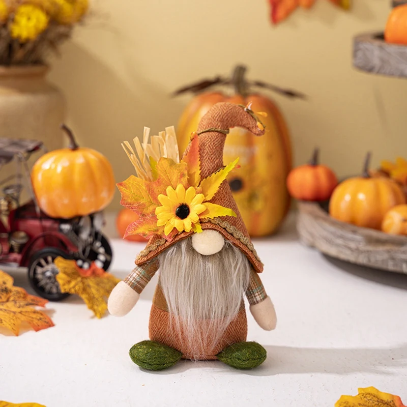 Fall Gnome Handmade Maple Leaf Sunflower Dwarf Doll Swedish Dwarf Home Autumn Thanksgiving Day Christmas Decoration