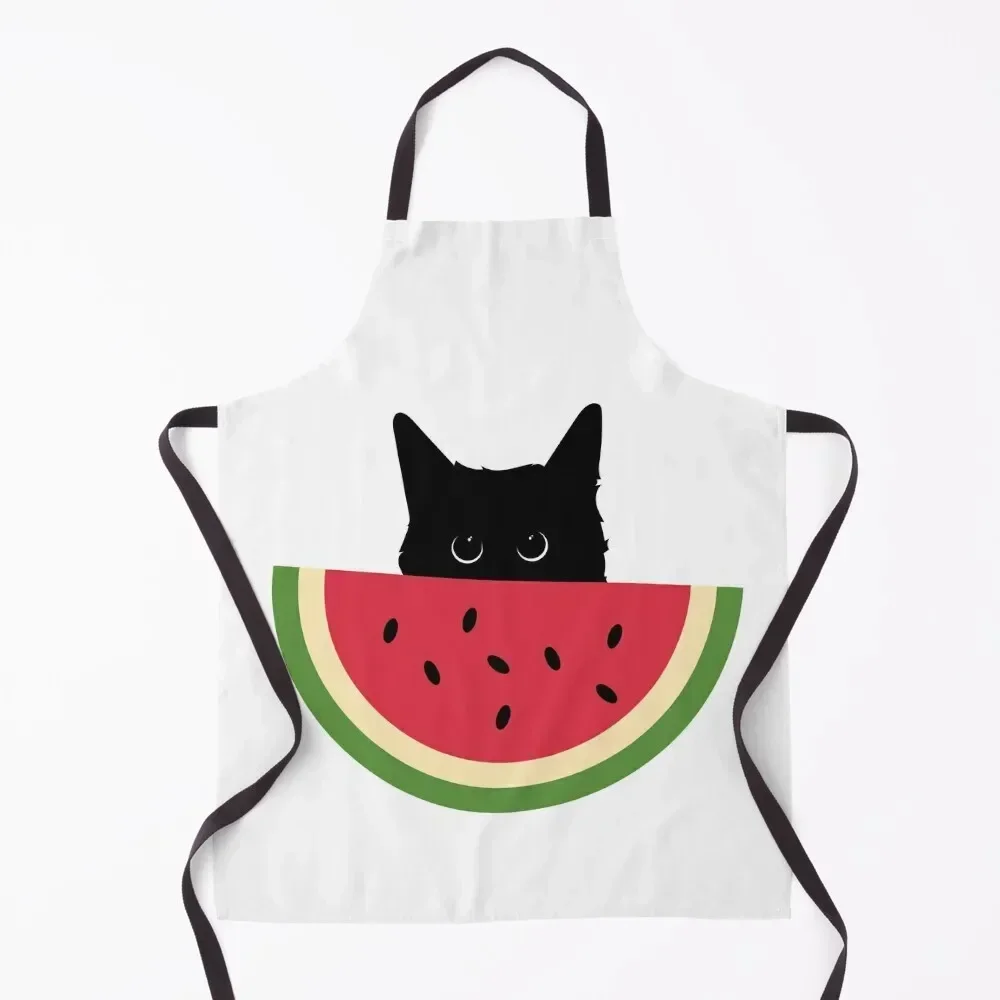 

Cat Loves Watermelon Apron For Girl useful gadgets for home Kitchen And Household Goods Barber Apron