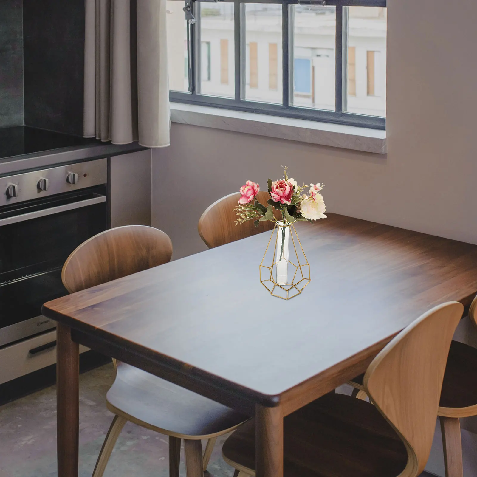 

Flower Vase Glass Plant Tube Decorative Planter Iron Rack Hydroponic Container Green