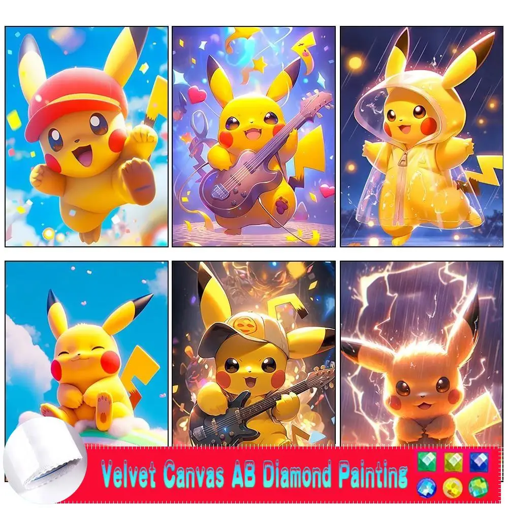 5D DIY AB 벨벳 캔버스 다이아몬드 그림 애니메이션 피카추 전체 다이아몬드 모자이크 자수 만화 애니메이션 크로스 스티치 홈 장식
