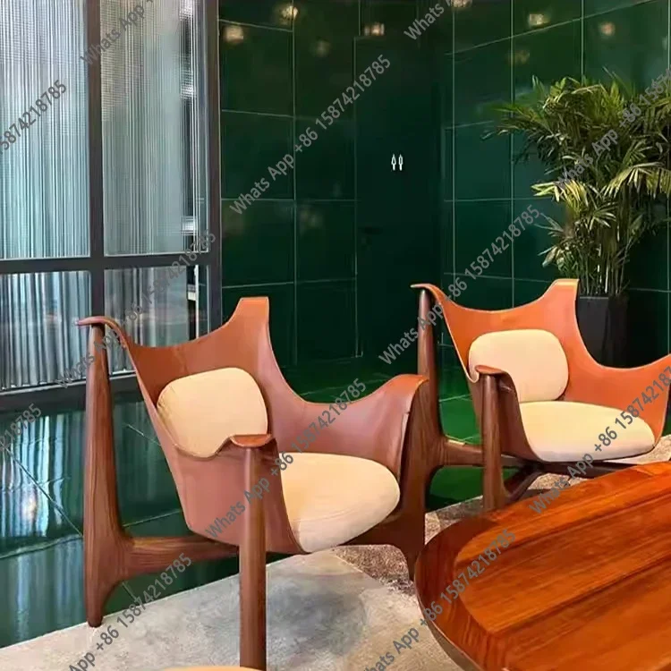 ZL Designer special-shaped medieval style home solid wood leisure microfiber leather negotiation single chair hotel model room