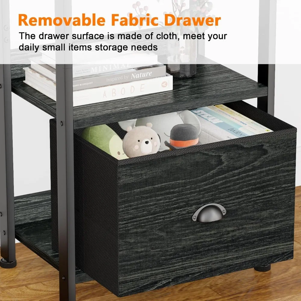 رف كتب من فورولوجي مكون من 5 طبقات مع درج، رف خبازات المطبخ مع مساحة تخزين، خزانة كتب ضيقة طويلة، شاشة صناعية قائمة بذاتها