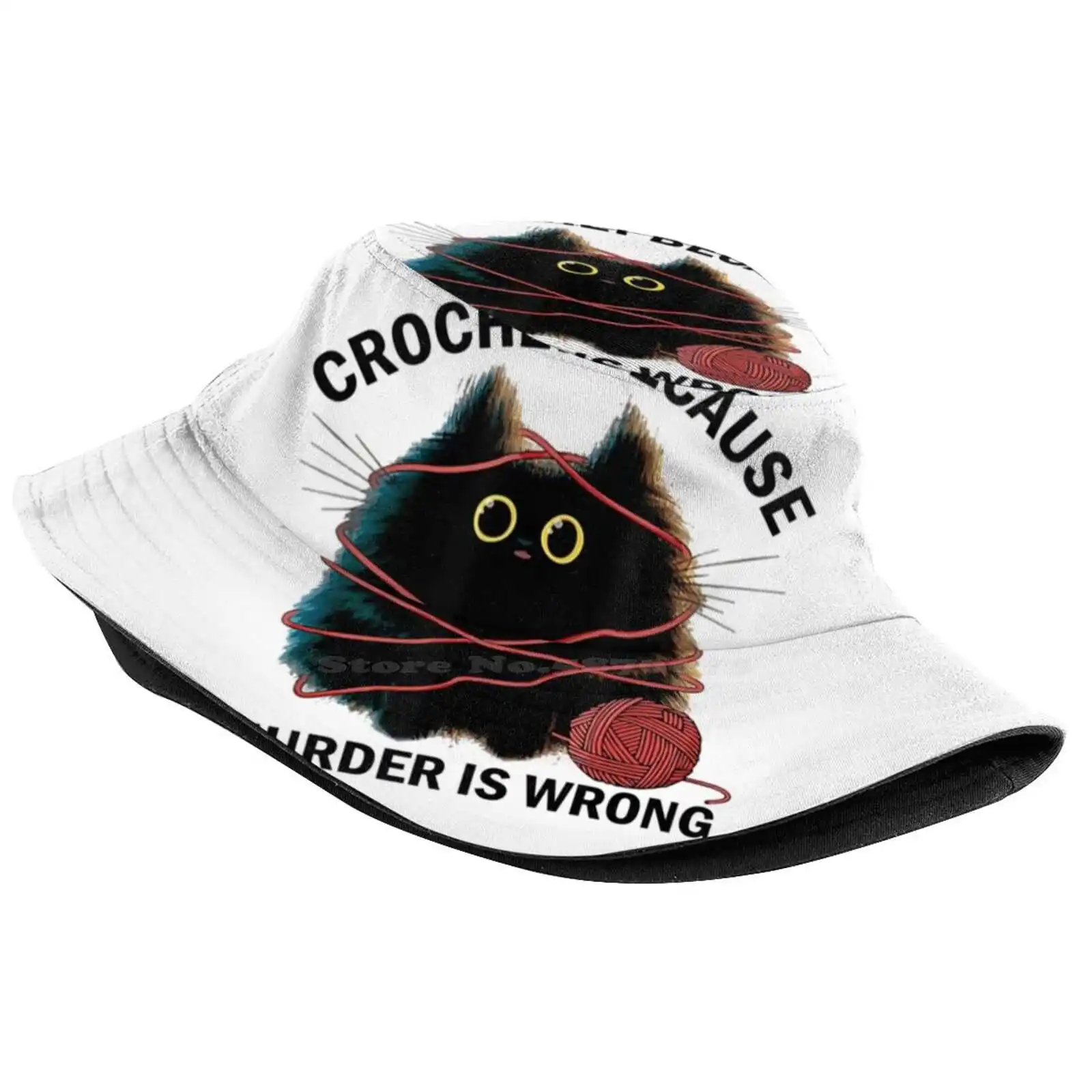 Crochet Because Murder Is Wrong Funny Vintage Cat Sun Cap Fisherman Hat Bucket Hats Knits Crochet Lover Yarn Crochet Because