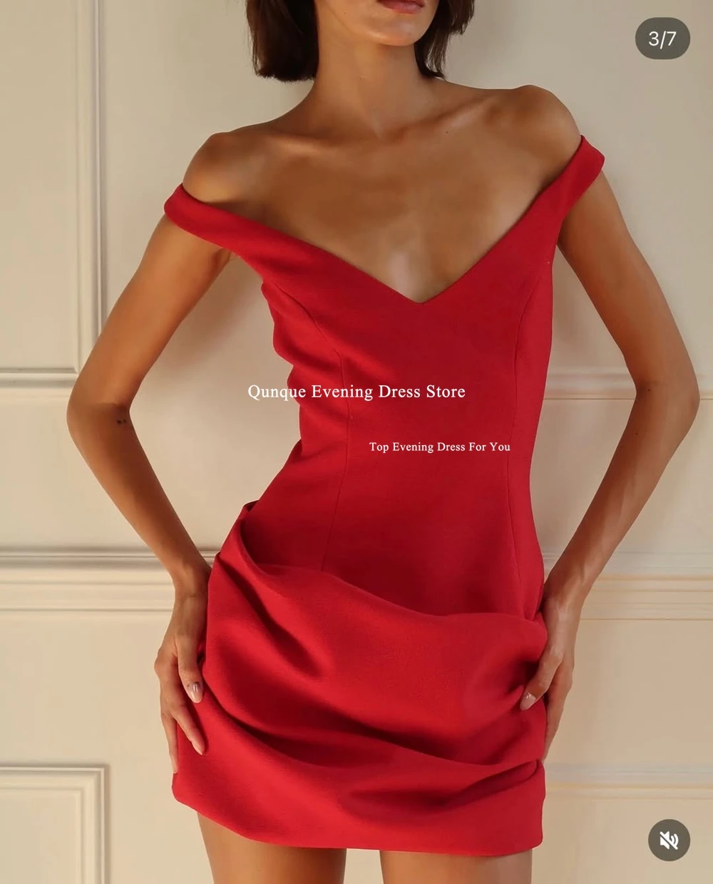 Qunque A Line Above Knee Homecoming Dress For Girls Sexy V-neck Short Sleeves Prom Dress Red Mini Cocktail Party Gown Customized image 2