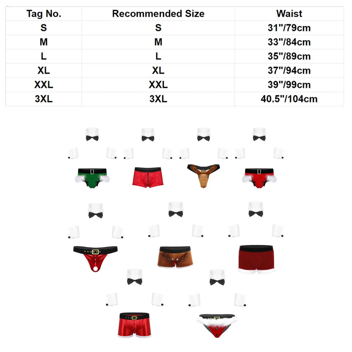 Mens Christmas Theme Party Costume Bowknot Velvet Boxer Brief Wide Elastic Waistband Shorts