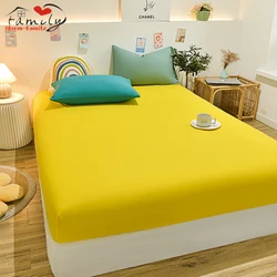 Yellow Fitted Sheet Cotton 1pcs Protective Mattress Cover Non-Slip Bedspreads King Queen Single Bed Fitted Sheet(No Pillowcase)