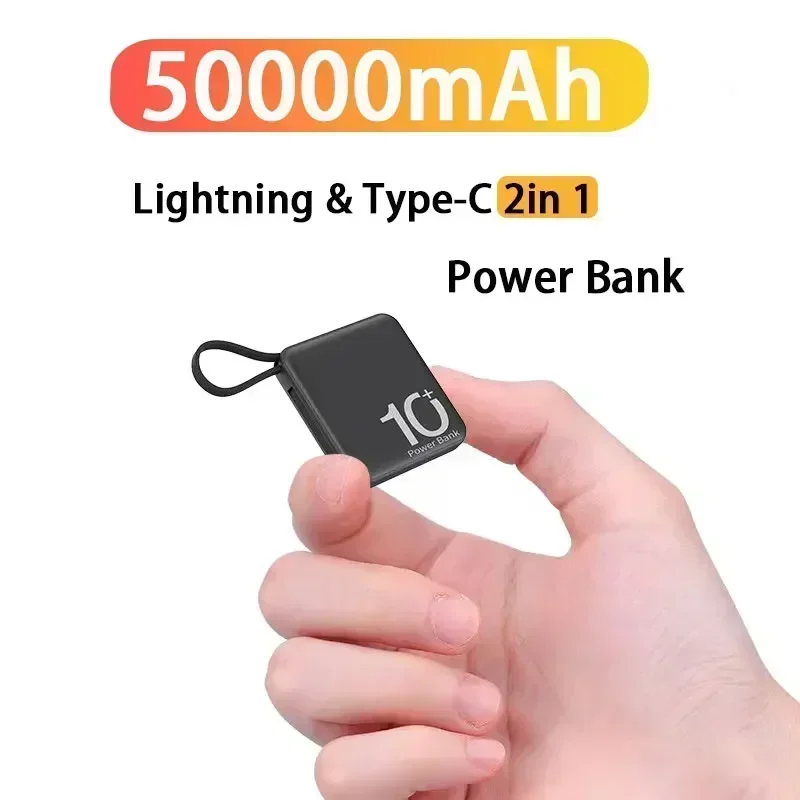 Mini Power Bank Built-in Cord Portable Micro Compact Power Bank 10000mAh Fast Charging External Battery Mobile Phone Accessories